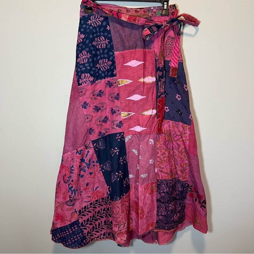 Jack Pot New York Pink Patchwork Boho Chic Wrap Skirt Hippie
